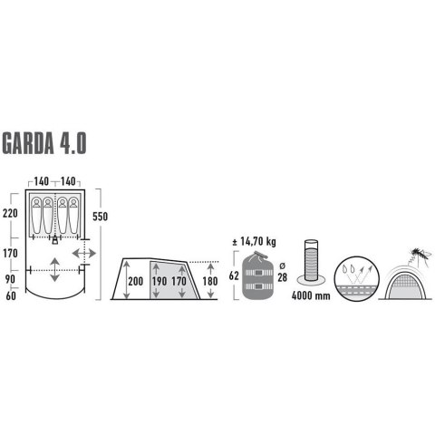 Namiot High Peak Garda 4.0 szaro-zielony 11821 High Peak