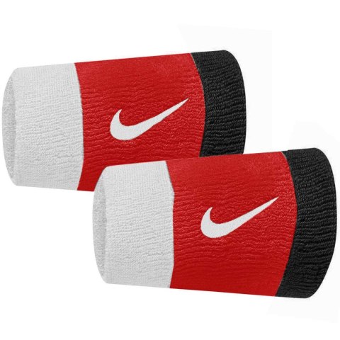 Frotki na nadgarstek Nike szerokie Swoosh 2 szt. biało-czerwono-czarne N0001586118OS Nike Frotki na nadgarstek Nike szerokie Swoosh 2 szt. biało-czerwono-czarne N0001586118OS Nike