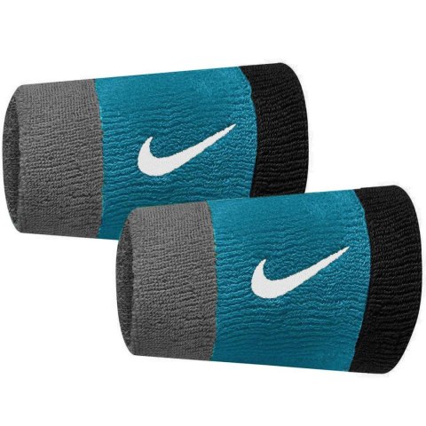 Frotki na nadgarstek Nike szerokie Swoosh 2 szt. szaro-niebiesko-czarne N0001586017OS Nike Frotki na nadgarstek Nike szerokie Swoosh 2 szt. szaro-niebiesko-czarne N0001586017OS Nike