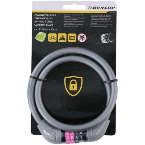 Zapięcie rowerowe Dunlop linka,szyfr 10 mm x 65 cm szare 1042510 Dunlop Zapięcie rowerowe Dunlop linka,szyfr 10 mm x 65 cm szare 1042510 Dunlop