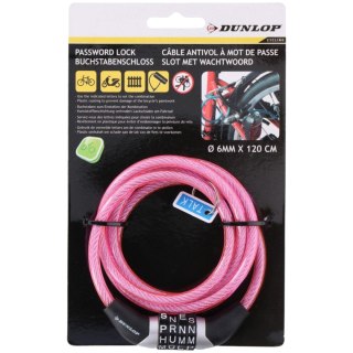 Zapięcie rowerowe Dunlop spiralne,szyfr 0,6x120 cm różowe 1042701 Dunlop