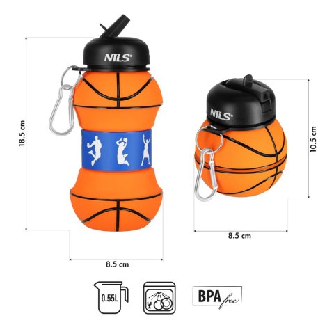 NC4104 BUTELKA SPORTOWA SKŁADANA 550ML BASKETBALL NILS NILS