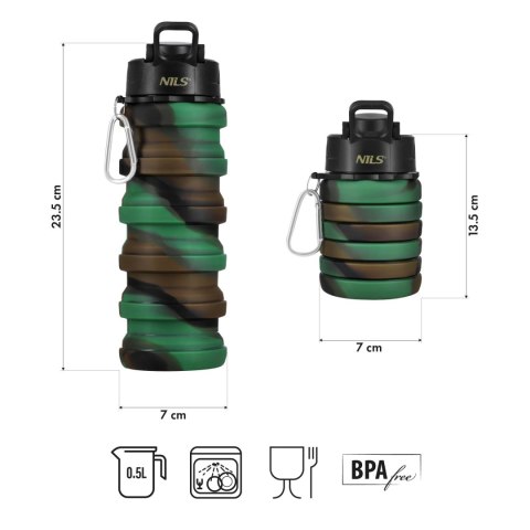 NC4106 BIDON SILIKONOWY SKŁADANY 500ML ZIELONY NILS NILS