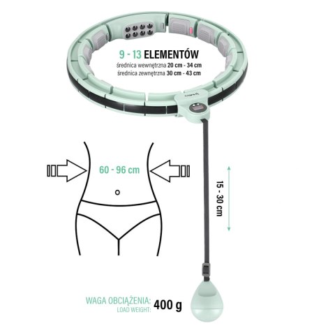 HHM13 HULA HOP GREEN Z MAGNESAMI I OBCIĄŻNIKIEM + LICZNIK HMS HMS