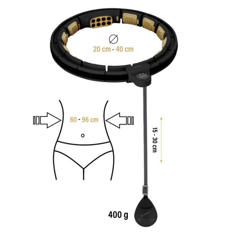 HHM13 NEW HULA HOP BLACK/GOLD Z MAGNESAMI I OBCIĄŻNIKIEM + LICZNIK HMS HMS
