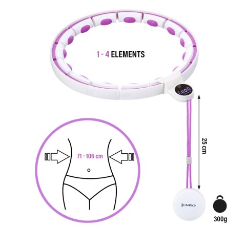 HHM17 HULA HOP WHITE/VIOLET Z MAGNESAMI I OBCIĄŻNIKIEM + LICZNIK HMS HMS