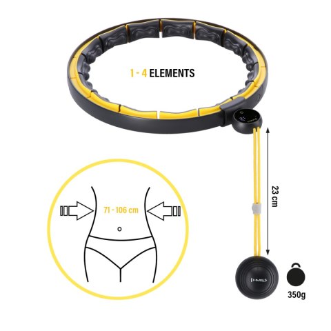 HHM21 HULA HOP BLACK/YELLOW Z MAGNESAMI, WYPUSTKAMI TPE I OBCIĄŻNIKIEM + LICZNIK HMS HMS
