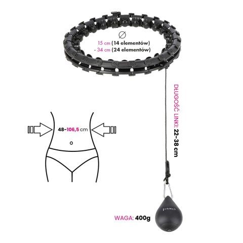 HHW01 HULA HOP BLACK Z WYPUSTKAMI I OBCIĄŻNIKIEM HMS HMS