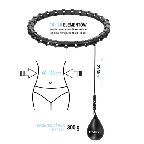 HHW11 PLUS SIZE HULA HOP BLACK Z WYPUSTKAMI I OBCIĄŻNIKIEM HMS HMS