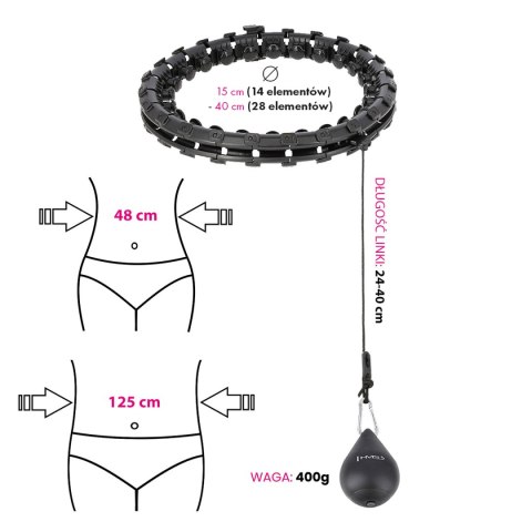 HHW12 PLUS SIZE HULA HOP BLACK Z WYPUSTKAMI I OBCIĄŻNIKIEM HMS HMS