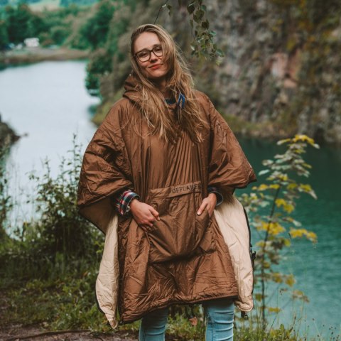 OFFLANDER PONCZO KEMPINGOWE CIENKIE Z OGRZEWACZEM BRĄZOWE OFFLANDER