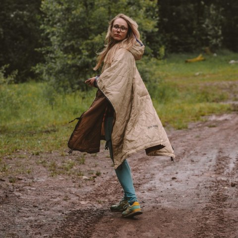 OFFLANDER PONCZO KEMPINGOWE CIENKIE Z OGRZEWACZEM BRĄZOWE OFFLANDER