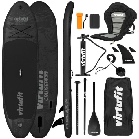 VIRTUFIT DESKA SUP CRUISER 305 - CZARNY - Z SIEDZENIEM KAJAKOWYM, AKCESORIAMI I TORBĄ DO NOSZENIA