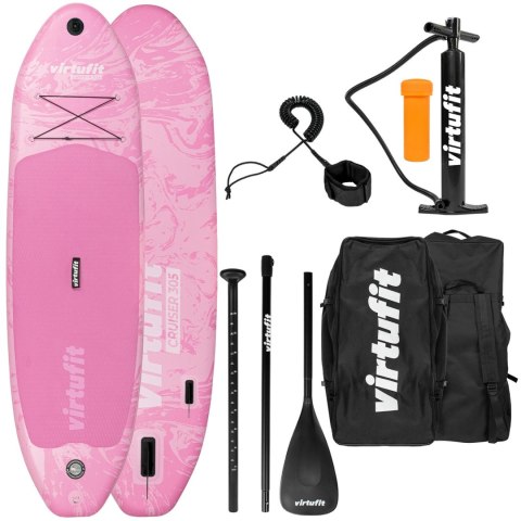 VIRTUFIT DESKA SUP CRUISER 305 - RÓŻOWY - Z SIEDZENIEM KAJAKOWYM, AKCESORIAMI I TORBĄ DO NOSZENIA