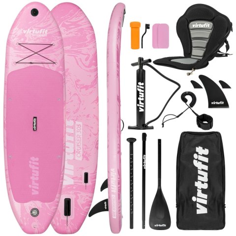 VIRTUFIT DESKA SUP CRUISER 305 - RÓŻOWY - Z SIEDZENIEM KAJAKOWYM, AKCESORIAMI I TORBĄ DO NOSZENIA