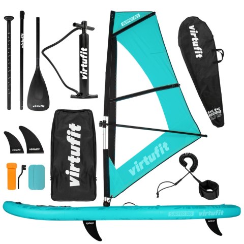 VIRTUFIT DESKA SUP SURFER 305 - TURKUSOWY - Z OSŁONĄ PRZECIWWATROWĄ I AKCESORIAMI