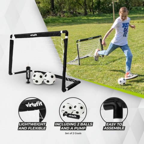 VIRTUFIT ZESTAW BRAMEK DO PIŁKI NOŻNEJ DLA DZIECI Z 2 PIŁKAMI I POMPKĄ VirtuFit