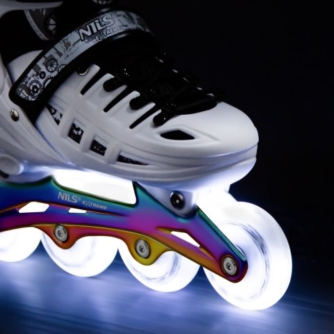 NH10905 4w1 ŁYŻWOROLKI LED BIAŁE Z WYM. PŁOZĄ HOKEJOWĄ RAINBOW ROZM. M(35-38) NILS EXTREME NILS EXTREME