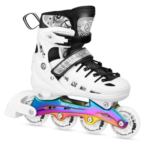 NH10905 4w1 ŁYŻWOROLKI LED BIAŁE Z WYM. PŁOZĄ HOKEJOWĄ RAINBOW ROZM. S(31-34) NILS EXTREME NILS EXTREME
