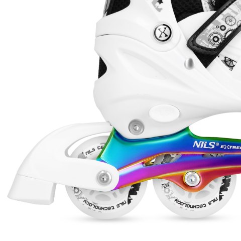 NH10905 4w1 ŁYŻWOROLKI LED BIAŁE Z WYM. PŁOZĄ HOKEJOWĄ RAINBOW ROZM. S(31-34) NILS EXTREME NILS EXTREME