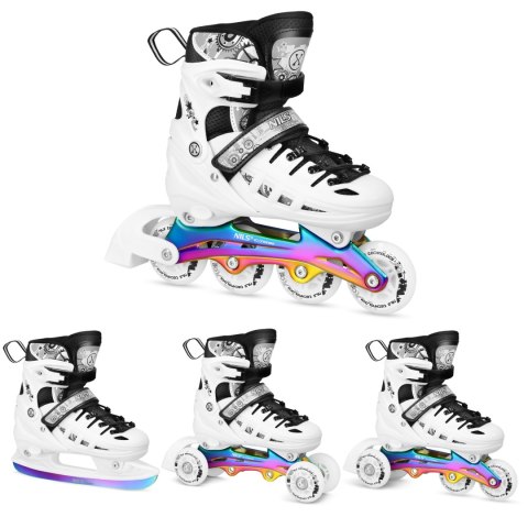 NH10905 4w1 ŁYŻWOROLKI LED BIAŁE Z WYM. PŁOZĄ HOKEJOWĄ RAINBOW ROZM. S(31-34) NILS EXTREME NILS EXTREME