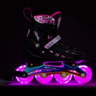 NH10905 4w1 ŁYŻWOROLKI LED RÓŻOWE Z WYM. PŁOZĄ HOKEJOWĄ RAINBOW ROZM. L(39-42) NILS EXTREME NILS EXTREME