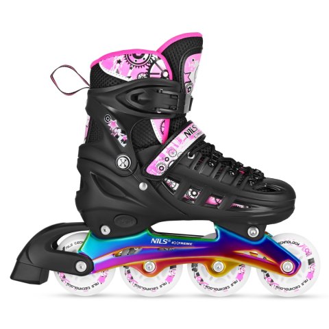 NH10905 4w1 ŁYŻWOROLKI LED RÓŻOWE Z WYM. PŁOZĄ HOKEJOWĄ RAINBOW ROZM. L(39-42) NILS EXTREME NILS EXTREME