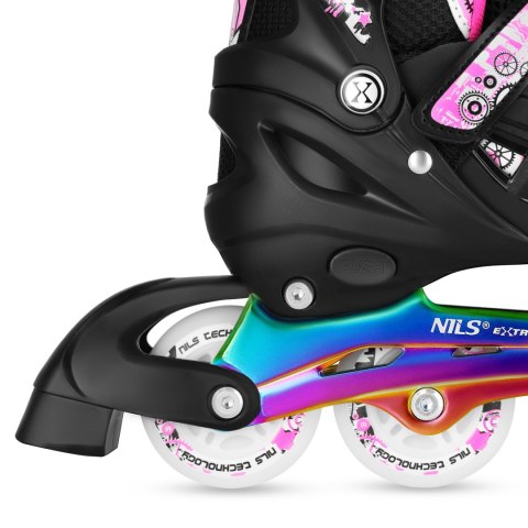 NH10905 4w1 ŁYŻWOROLKI LED RÓŻOWE Z WYM. PŁOZĄ HOKEJOWĄ RAINBOW ROZM. L(39-42) NILS EXTREME NILS EXTREME