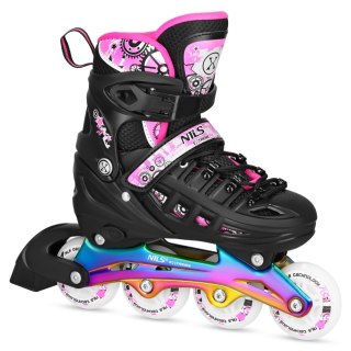 NH10905 4w1 ŁYŻWOROLKI LED RÓŻOWE Z WYM. PŁOZĄ HOKEJOWĄ RAINBOW ROZM. M(35-38) NILS EXTREME NILS EXTREME