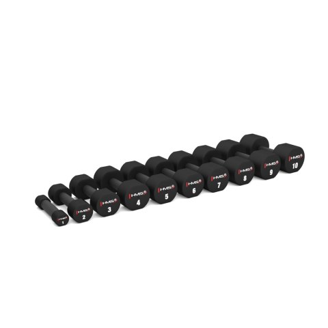 ZESTAW HANTLI POLIURETANOWYCH HPT 2 x 1 - 10 KG (110 KG) + STOJAK STR37 HMS HMS