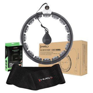 ZESTAW HULA HOP HHW06 BLACK Z PIŁKĄ GRAWITACYJNĄ I LICZNIKIEM HMS + PAS BR163 BLACK PLUS SIZE HMS