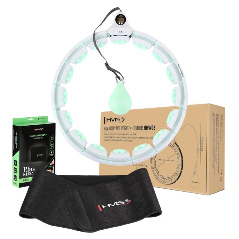 ZESTAW HULA HOP HHW06 GREEN Z PIŁKĄ GRAWITACYJNĄ I LICZNIKIEM HMS + PAS BR163 BLACK PLUS SIZE HMS