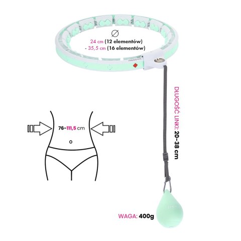 ZESTAW HULA HOP HHW06 GREEN Z PIŁKĄ GRAWITACYJNĄ I LICZNIKIEM HMS + PAS BR163 BLACK PLUS SIZE HMS