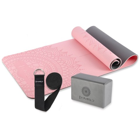 ZESTAW DO JOGI HMS MATA TPE LIGHT PINK YM10 + KOSTKA GRAY KJ02 + PASEK SJ02 HMS