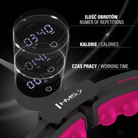 ZESTAW HULA HOP MAGNETYCZNY BLACK/PINK HHM16 Z LICZNIKIEM HMS + PAS WYSZCZUPLAJĄCY BR163 BLACK HMS