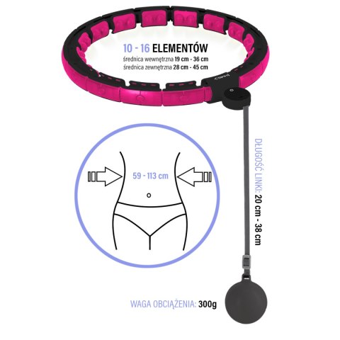 ZESTAW HULA HOP MAGNETYCZNY BLACK/PINK HHM16 Z LICZNIKIEM HMS + PAS WYSZCZUPLAJĄCY BR163 BLACK HMS