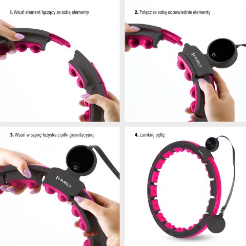ZESTAW HULA HOP MAGNETYCZNY BLACK/PINK HHM16 Z LICZNIKIEM HMS + PAS WYSZCZUPLAJĄCY BR163 BLACK HMS