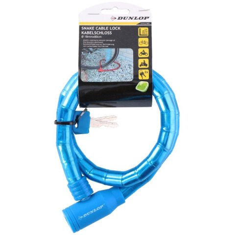 ZAPIĘCIE ROWEROWE SPIRALNE NA KLUCZ WĄŻ 18MMx80CM DUNLOP NIEBIESKIE
