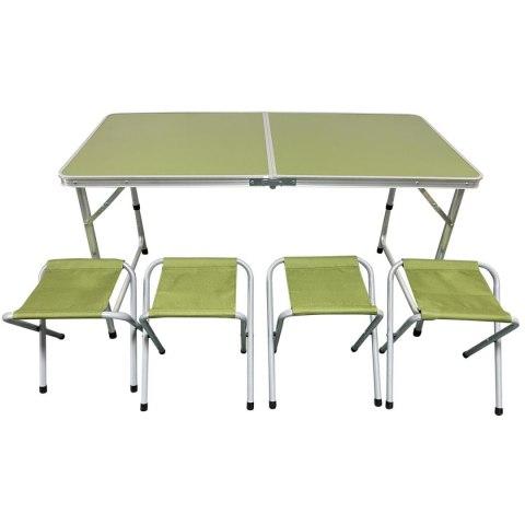 STOLIK TURYSTYCZNY SKŁADANY KEMPINGOWY 120X60X70/62/55CM + 4 KRZESŁA ZIELONY