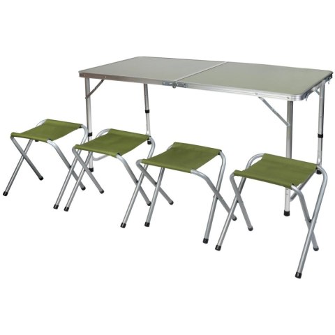 STOLIK TURYSTYCZNY SKŁADANY KEMPINGOWY 120X60X70/62/55CM + 4 KRZESŁA ZIELONY