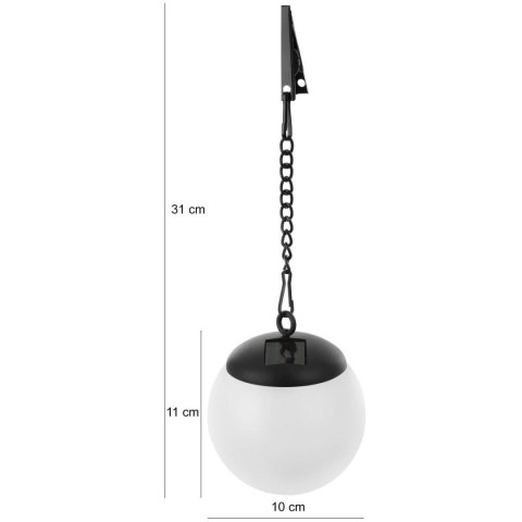LAMPA SOLARNA PLASTIKOWA KULA WISZĄCA NA KLIPS 10X30CM KPL.2SZT