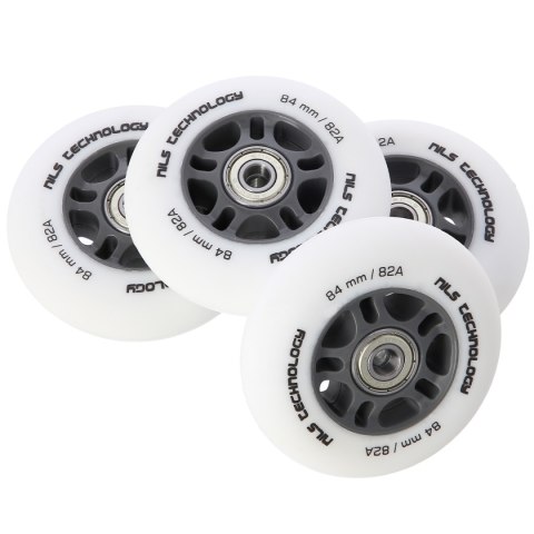 PU 84x24 82A BIAŁE MATOWE (4 szt.) + ABEC-9 CHROME (8 szt.) ZESTAW NILS EXTREME NILS EXTREME
