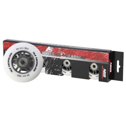 PU 84x24 82A BIAŁE MATOWE (4 szt.) + ABEC-9 CHROME (8 szt.) ZESTAW NILS EXTREME NILS EXTREME