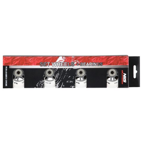 PU 84x24 82A BIAŁE MATOWE (4 szt.) + ABEC-9 CHROME (8 szt.) ZESTAW NILS EXTREME NILS EXTREME