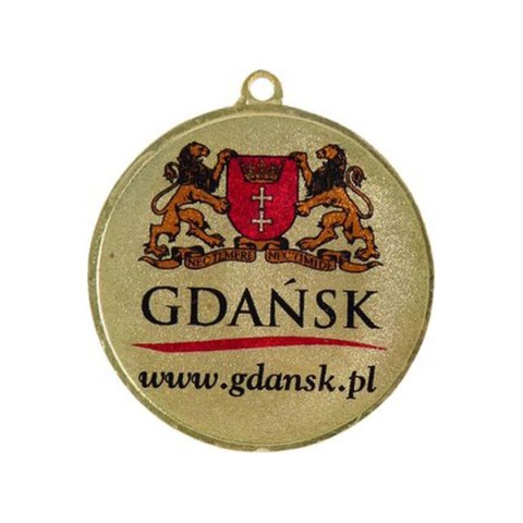 Medal stalowy złoty pierwsze miejsce z nadrukiem kolorowym LuxorJet