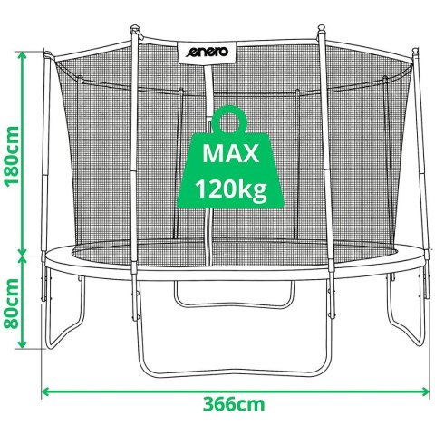 TRAMPOLINA BATUTA OGRODOWA SKŁADANA Z SIATKĄ WEWNĘTRZNĄ 12FT 366CM ENERO