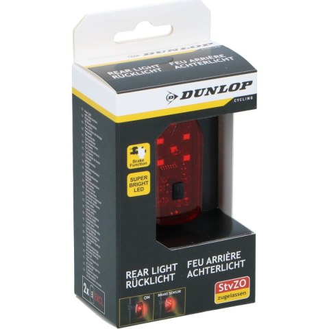 LAMPKA ROWEROWA NA TYŁ 5 LED FUNKCJA STOP CERTYFIKAT DUNLOP