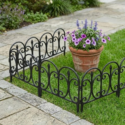 OGRODZENIE OGRODOWE PLASTIKOWE CZARNE 59x33CM 4 PANELE KINZO