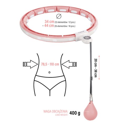ZESTAW HULA HOP MAGNETYCZNY PINK HHM15 Z LICZNIKIEM HMS + PAS BR163 BLACK PLUS SIZE HMS