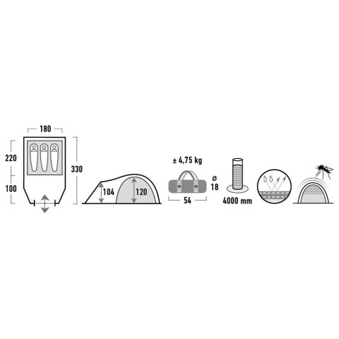 Namiot High Peak Talos 3 grafitowo-zielony 11505 High Peak